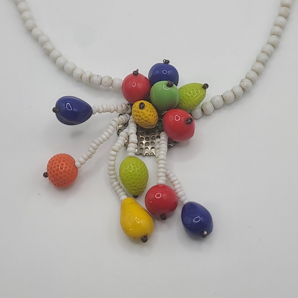 Vintage Glass Fruit Necklace Cluster‎ Signed Czech 15" - Picture 2 of 12
